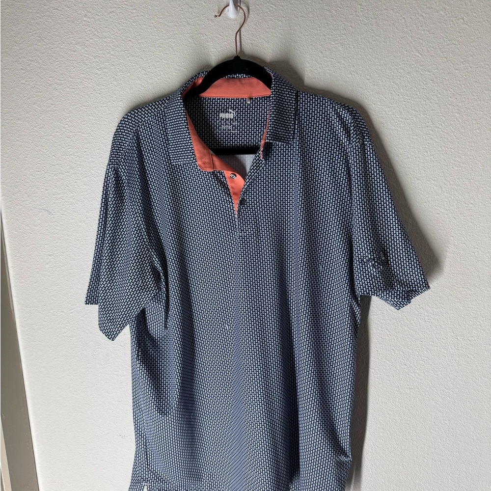 Puma Navy and Coral Golf Shirt Gold Canyon Golf Resort Logo